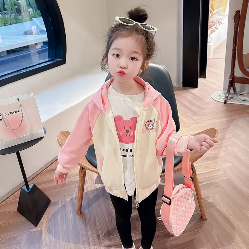 Girl Heart Kuromi My Melody Girls Coat Sanrio Kawaii Anime Cartoon Sweet Cute Kids Hooded Top Babys Baseball Coat Gift for Kids