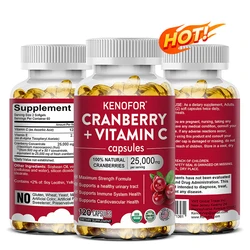 Cranberry Extract Concentrate + Vitamin C - 25,000 Mg, 120 Capsules, Triple Strength Formula, Non-GMO and Gluten-Free Supplement