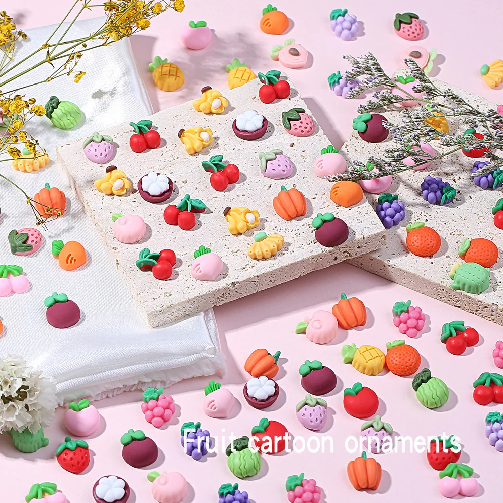 20pcs Nail Cartoon Resin Fruit Series Nail Decorations Apple Peach Watermelon Banana Nail Accessories Factory Direct Sales