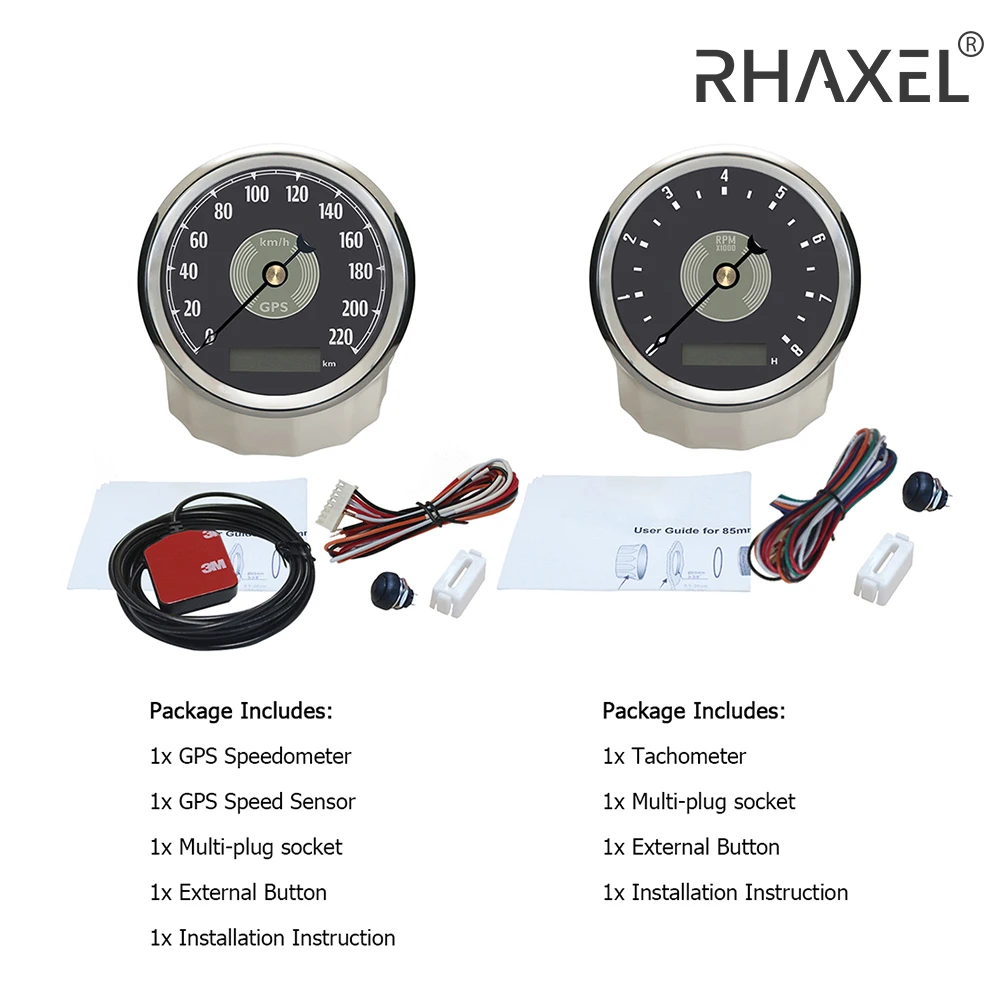 RHAXEL 85mm Classical GPS Speedometer 160 200 220 km/h MPH Tachometer 8K 12K RPM with Hour Meter Backlight 12V 24V for Auto Boat