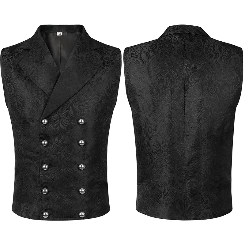 

Medieval Men Gothic Jacket Waist Victorian Coat Steampunk Sleeveless Jacquard Cosplay Vest Tuexdo Double Breast Slim Fit Tops