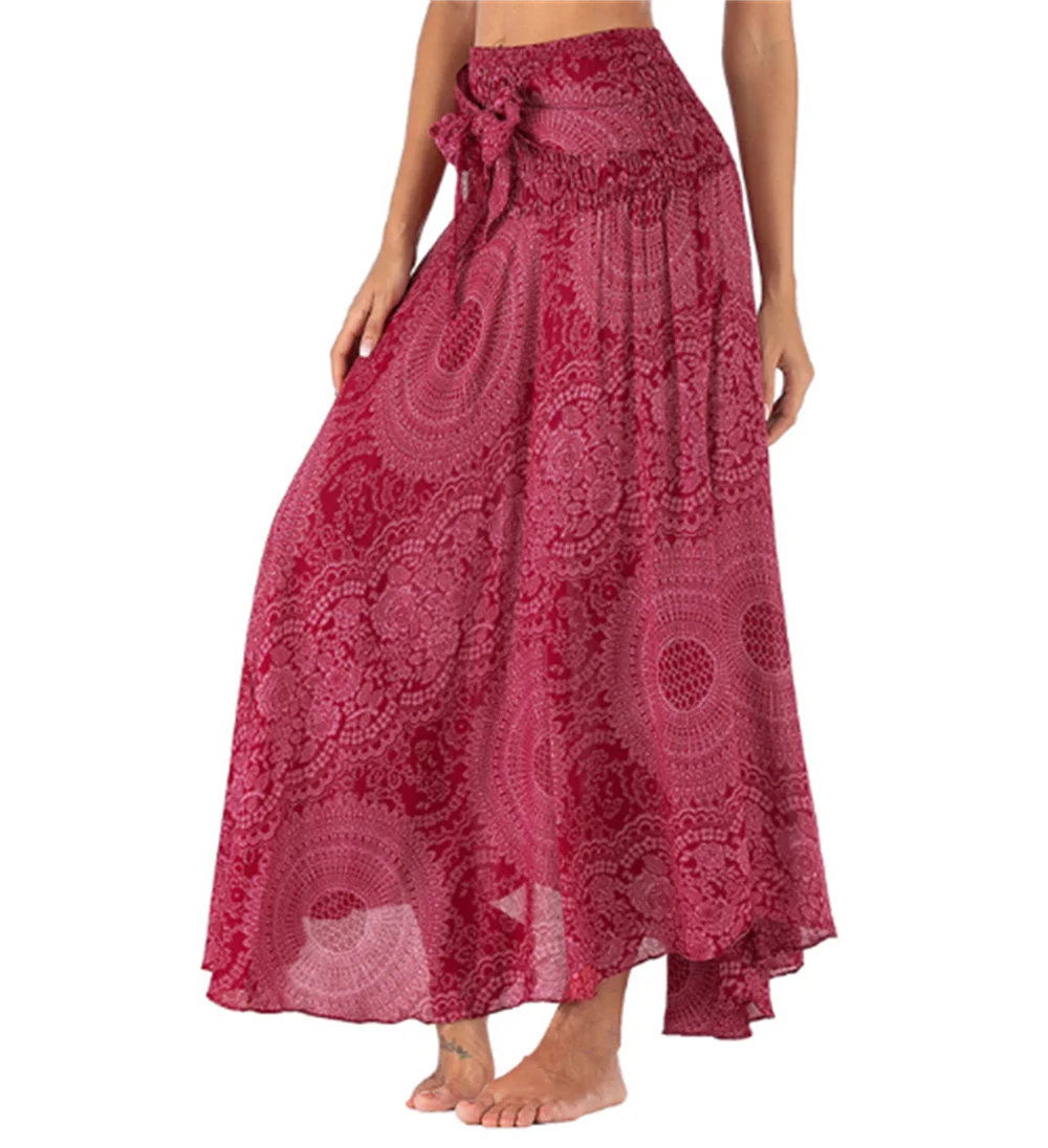 Maxi Boho Lange Röcke für Damen Bohemian Rock mit Blumenmuster Gypsy Boho Hippie Yoga Urlaub Strand – Detail 37