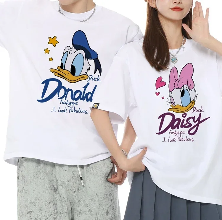 

2025 Disney Donald Duck Couple T Shirt Unisex Short Sleeves Men Women Summer Cotton Oversize Tee Birthday Gift Streetwear Casual