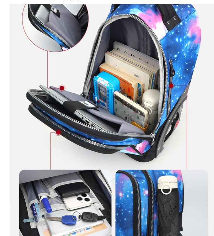 حقيبة حمل بعجلات حقيبة مدرسية مع عجلات حقيبة سفر بعجلات حقيبة ظهر دوارة للفتيات المراهقات حقيبة ظهر متدحرجة للسفر #5