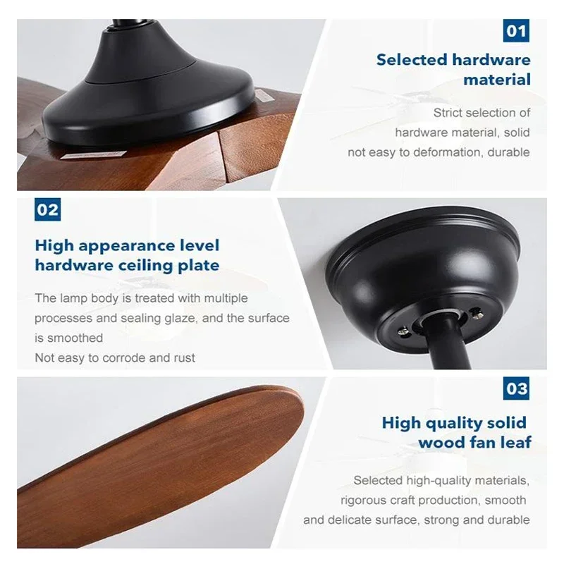 42 52 60in Ceiling Fan Wood Industrial DC 85V - 260V Motor Decorative Ceiling Fans Interior Lighting For Living Room Restaurant