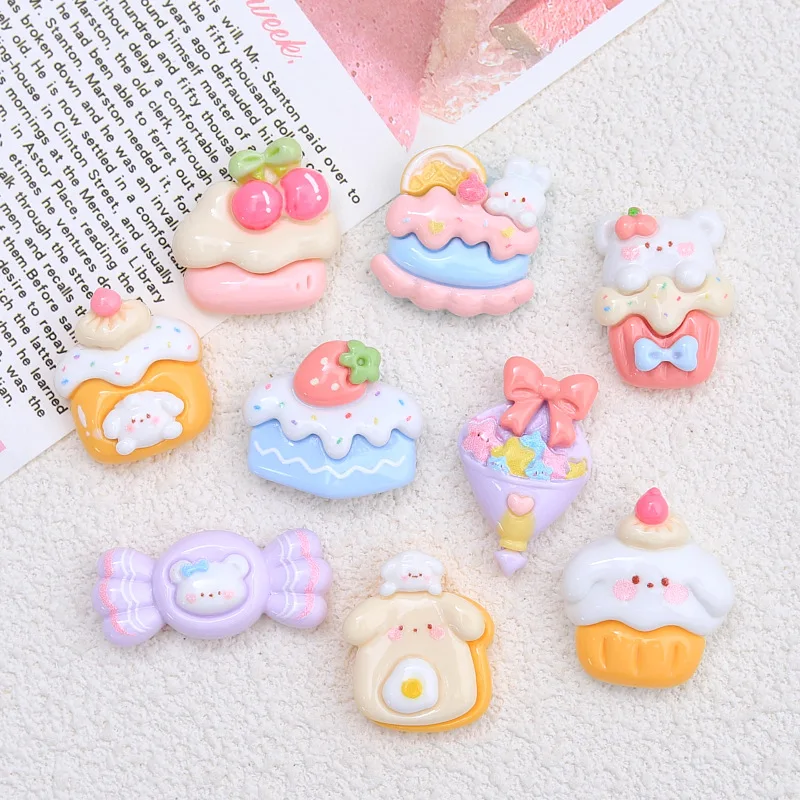 100pcs Kawaii Simulation Flatback Resin Cartoon Food Cake Candy For Dollhouse Decoration Crafts Making DIY Accessories