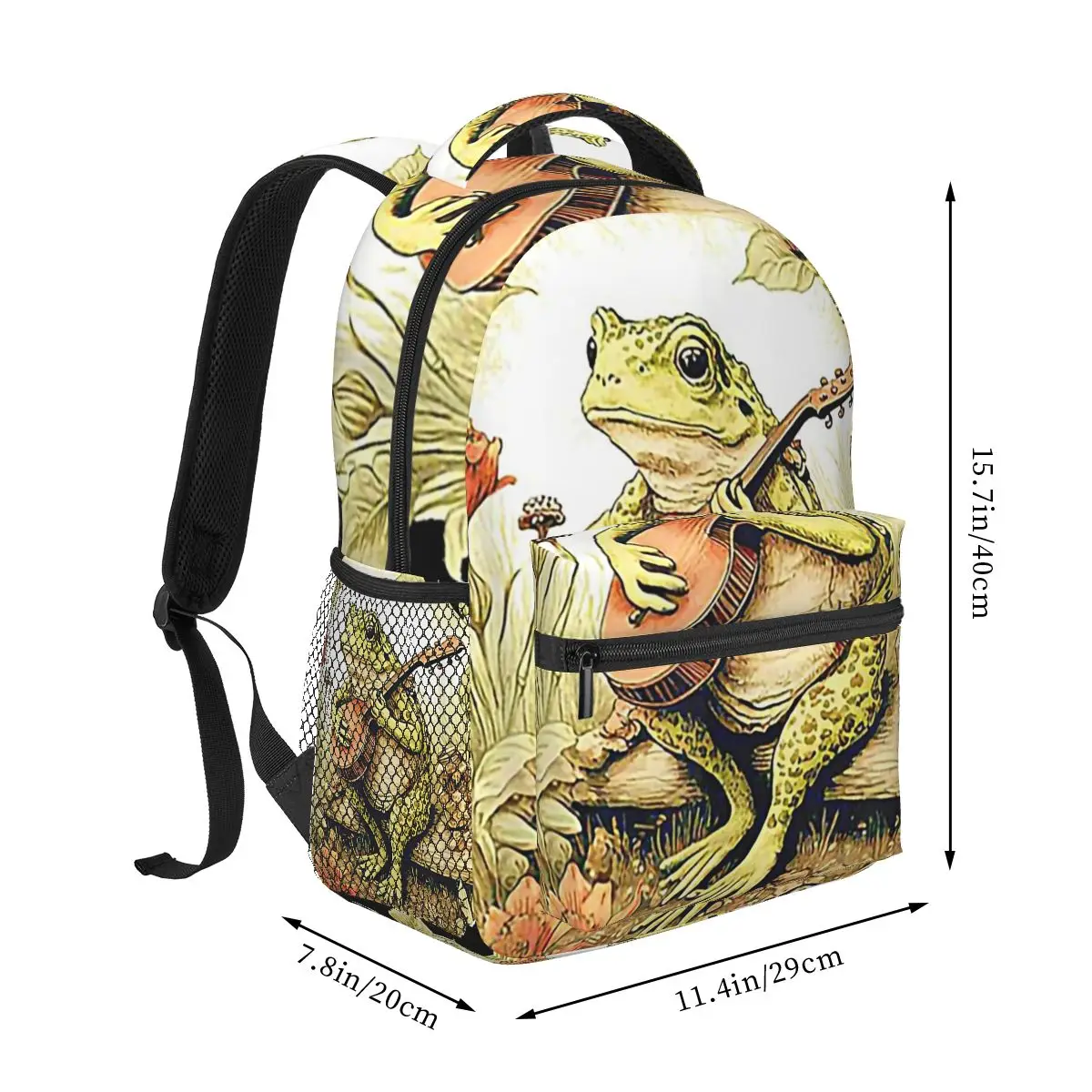 Cottagecore Aesthetic Frog Playing Banjo On Mushroom Student Backpack School Bag Daypack for Men Women Bookbag Shoulder Bags