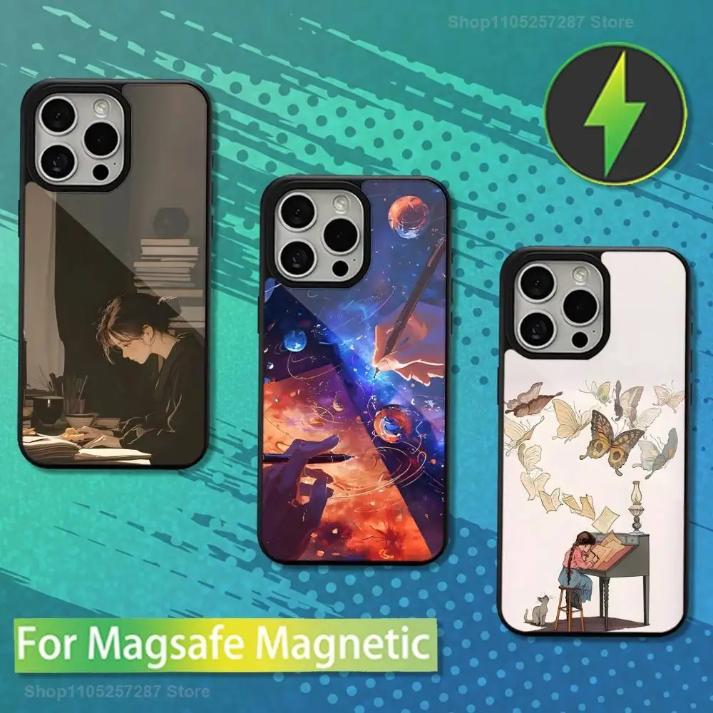 

Чехол для телефона с художественной иллюстрацией для iPhone 13,15,17,14, Pro, Max, Plus,12,11,16, Mini, для Magsafe, магнитная беспроводная зарядка