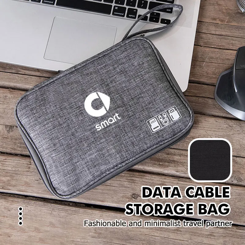 For Smart Car Data Cable Storage Bag Waterproof Travel USB Data Line Organizer Accessories Fortwo 451 450 453 Forfour Cabrio