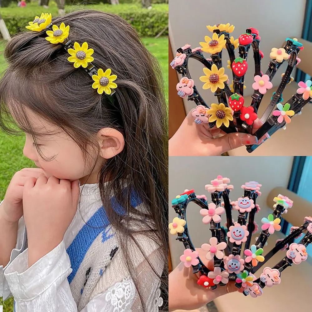 Convenient Hair Accessories Braided Headband Flowers Rabbit with Clip Twist Hair Clips Headwear Hair Hoop Women Girl