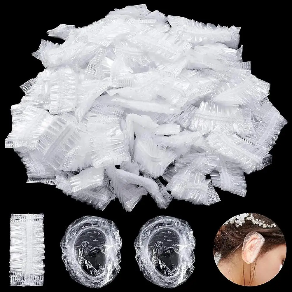 100Pcs Disposable Hair Dye Earmuff Waterproof Ear Cover Baking Oil Wash Shower Bathing Barber Hairdressing Cleaning Accessories