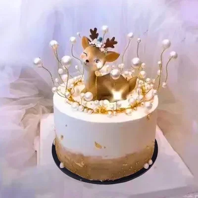 Creative Cake model Pearl crown Elk deer Birthday Cake Simulation cake Photography props Window sample Wedding decorations