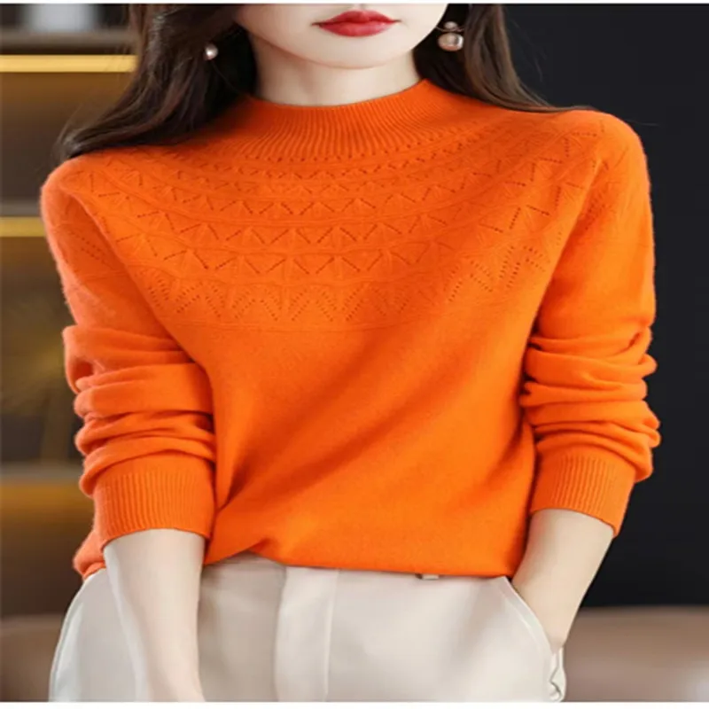 Casual half-high-necked women's pullover sweater first-line ready-to-wear knitted women's bottoming season French topZEHANGSEA