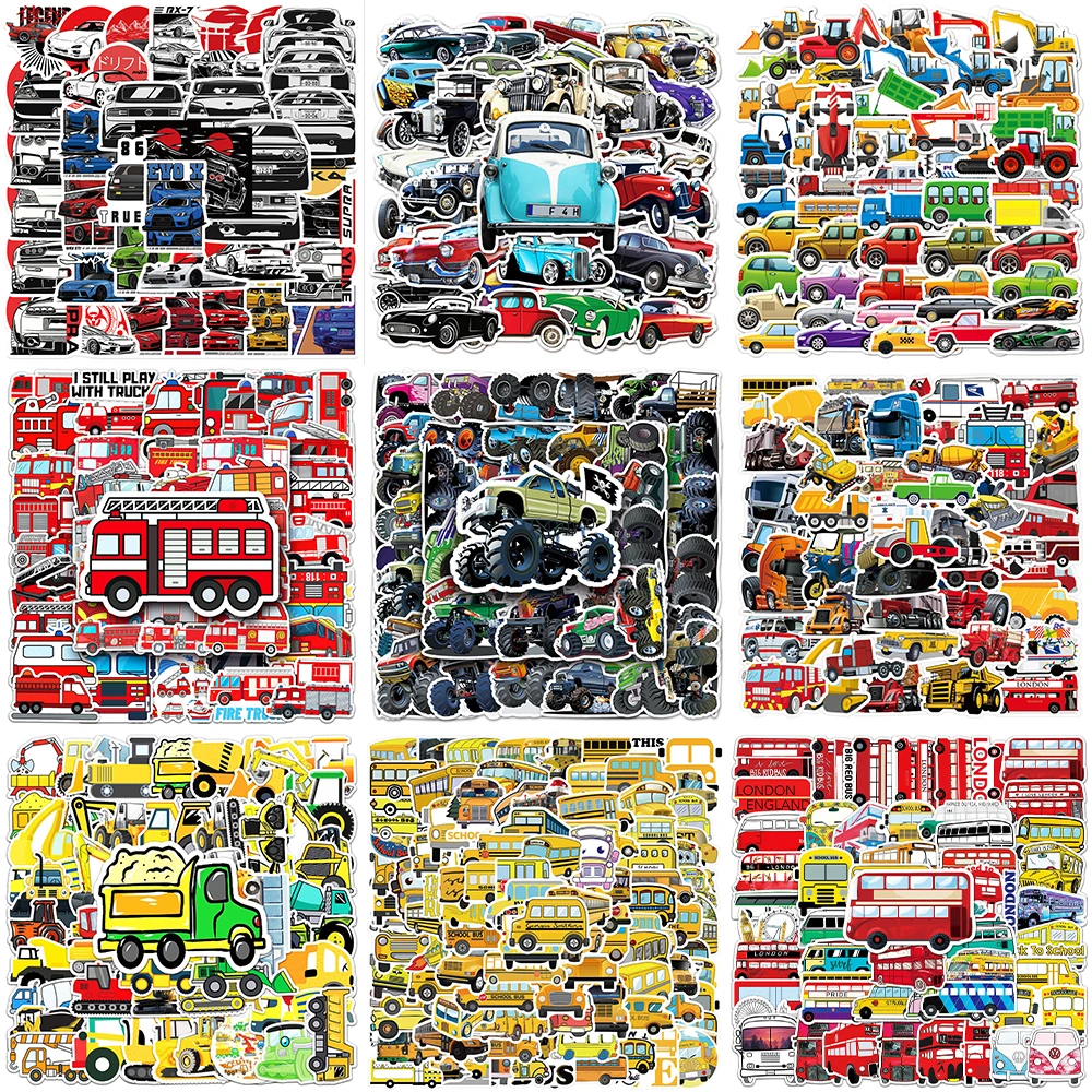 10/30/50PCS Car Cartoon Stickers Series Creative School Bus Graffiti Bicycle Phone Luggage Notebook Laptop Decoration Wholesale