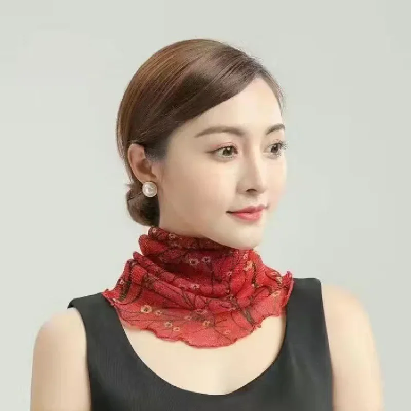 Spring Summer Chiffon Neck Collar Scarf Women Head Thin Sunscreen Variety Small Silk Anti-UV Scarf Mask Multi-Function Scarf