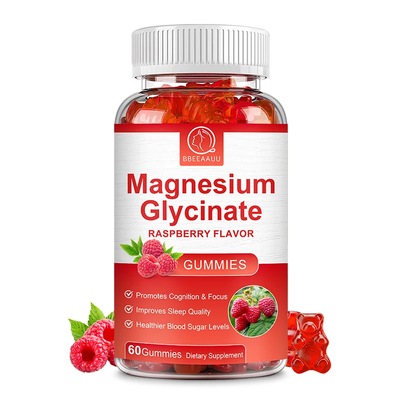 BBEEAAUU Glycinate Magnesium Gummies Support Sleep Health Calm Relieves Stress Support Memory Concentration and Muscle Spasms