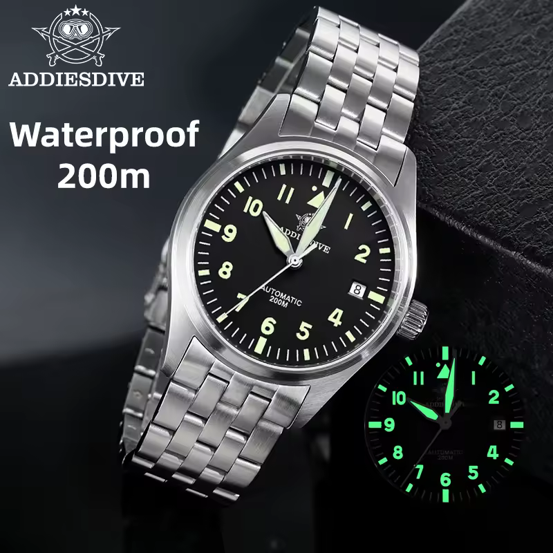 ADDIESDIVE Relógios para homens, luxo, negócios, lazer, automático, mecânico, relógio masculino, fluorescente, à prova d'água, 8215, 316l, aço inoxidável