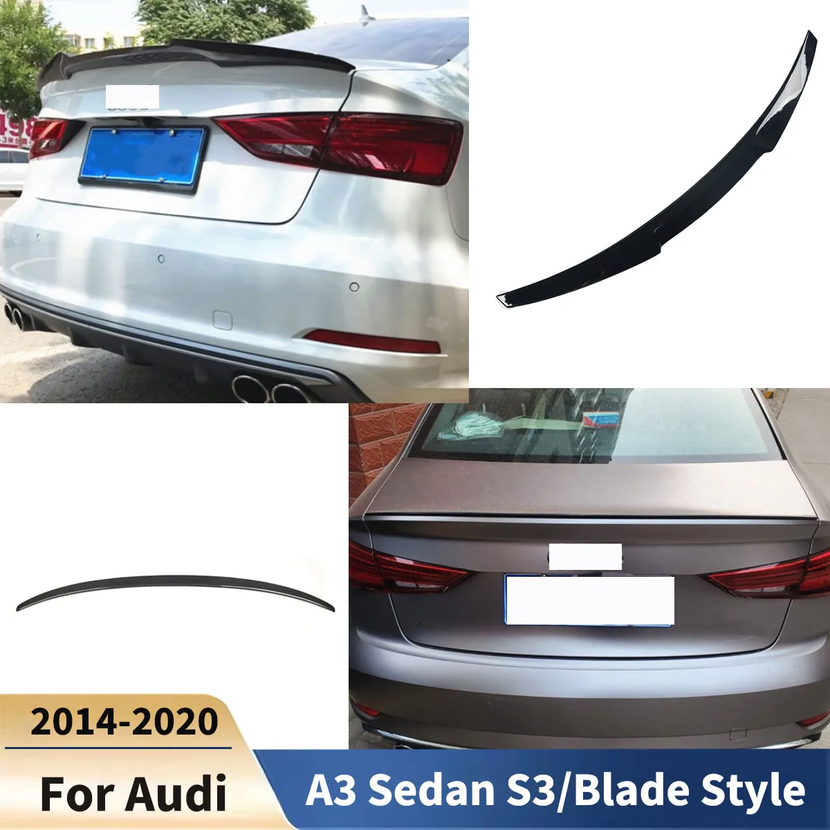 

For Audi A3 Sedan S3/Blade Style 2014 2015-2020 Rear Trunk Spoiler Wing Lip Rear Diffuser Splitter Tail Fin Accessories Tuning