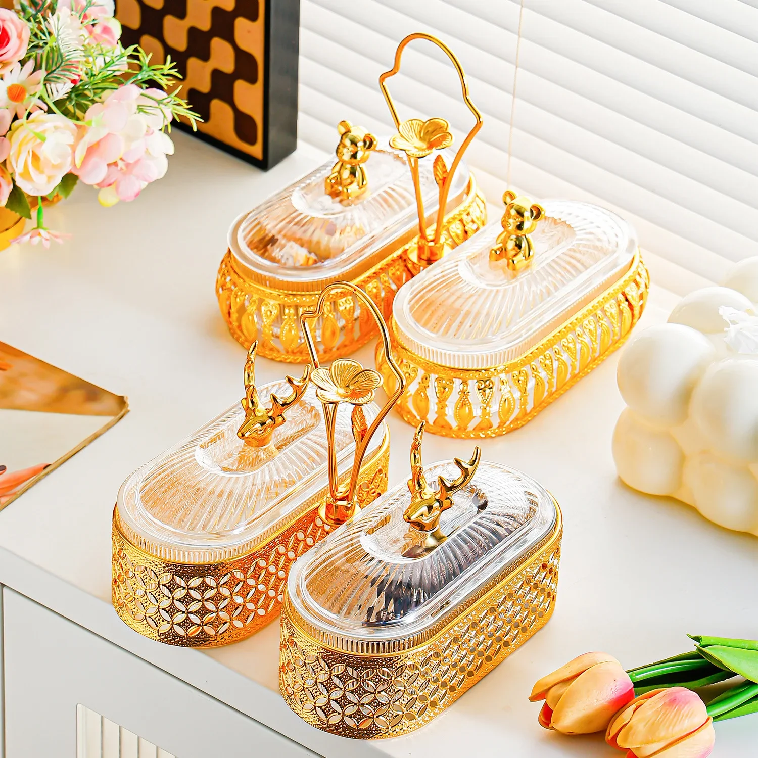 Luxury High-end Glass Fruit Plate with Carved Design Modern Simplicity Style for Living Room Coffee Table Snack/Candy Use