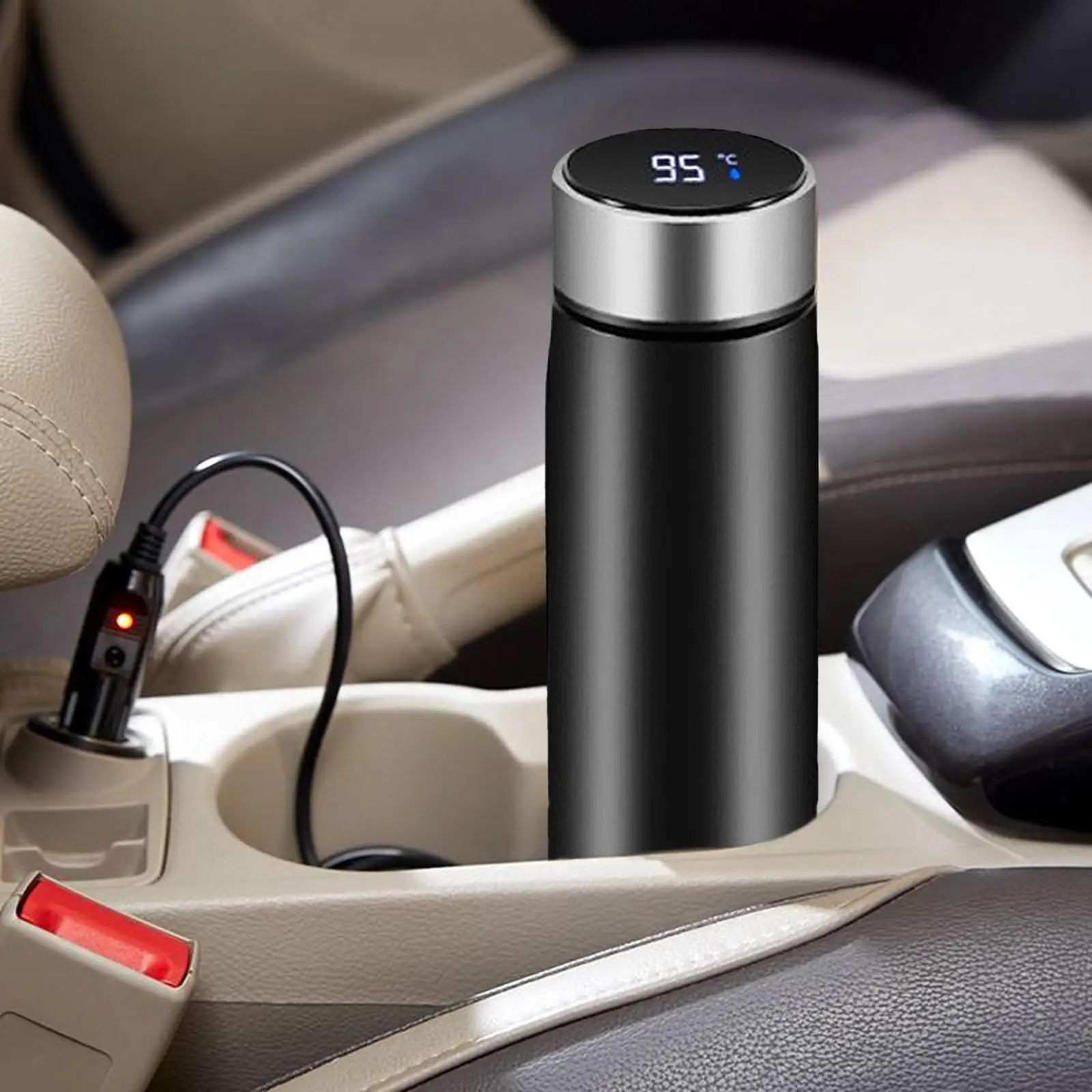 Portable Car Heating Cup Tumbler Car Heated Mug LCD Display Insulated Electric Heated Travel Mug for Coffee Milk Car