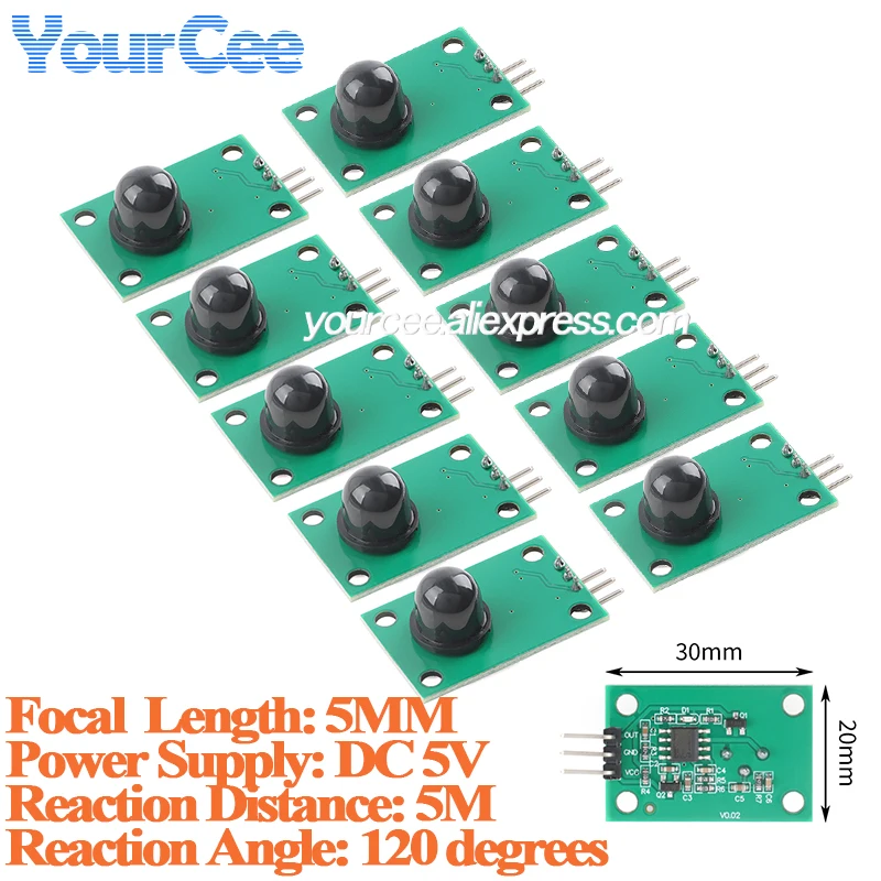 10pcs/1pc Human body infrared sensor D203S pyroelectric probe switch 011050 black lens 5m Reaction Reaction angle 120 degrees