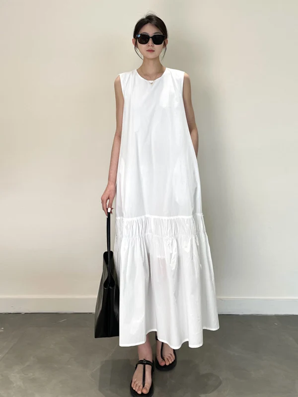 Coreano minimalista branco retalhos sem mangas colete em camadas saia linha a para as mulheres verão harajuku estilo preppy mori vestido de menina