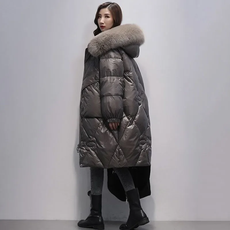 New Oversized Womens Down Cotton Jacket Winter Warm Jackets Coat Long Hooded Fur Collar Parka Overcoat Female Cold Jackets