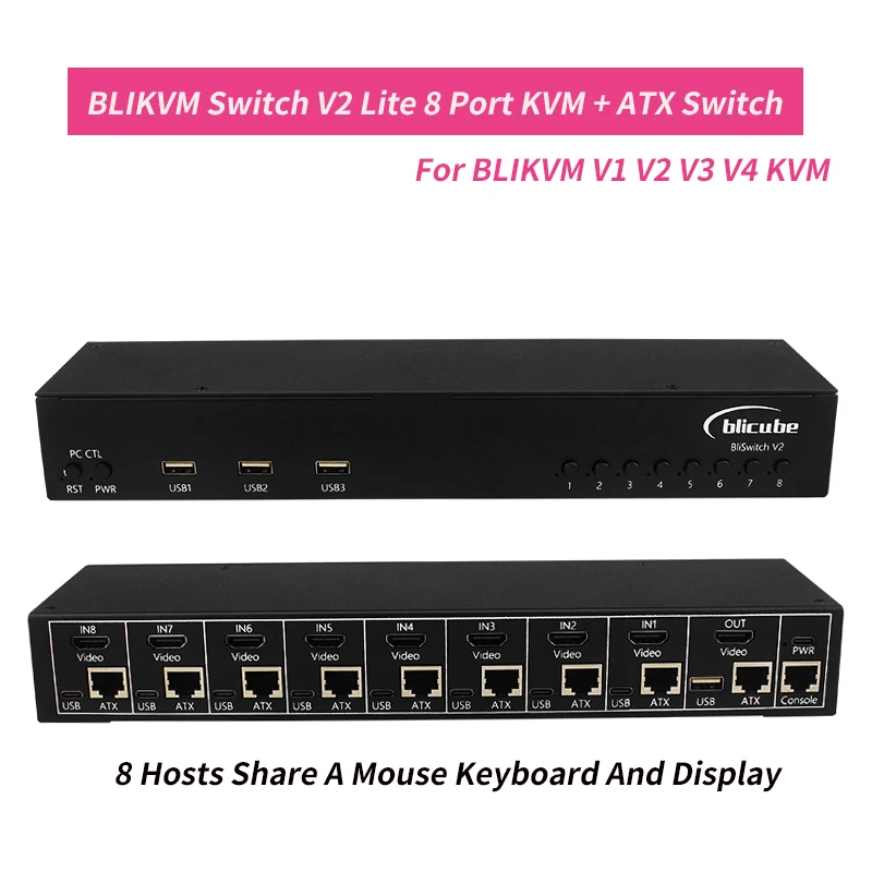 

BLIKVM Switch V2 Switch Shared Laptop 8 Port Converter USB Mouse Keyboard Display For BLIKVM V1 V2 V3 V4 KVM