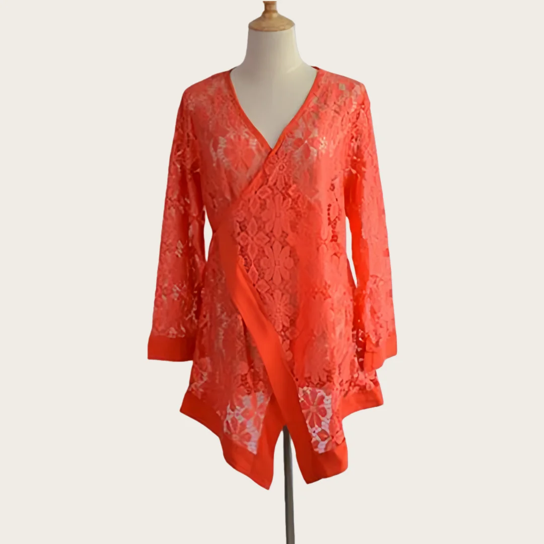 Women's Lace Beach Cover Up New V-Neck Sheer Long Sleeve Swimwear Wrap Floral Pattern Beachwear for Summer Vacation
