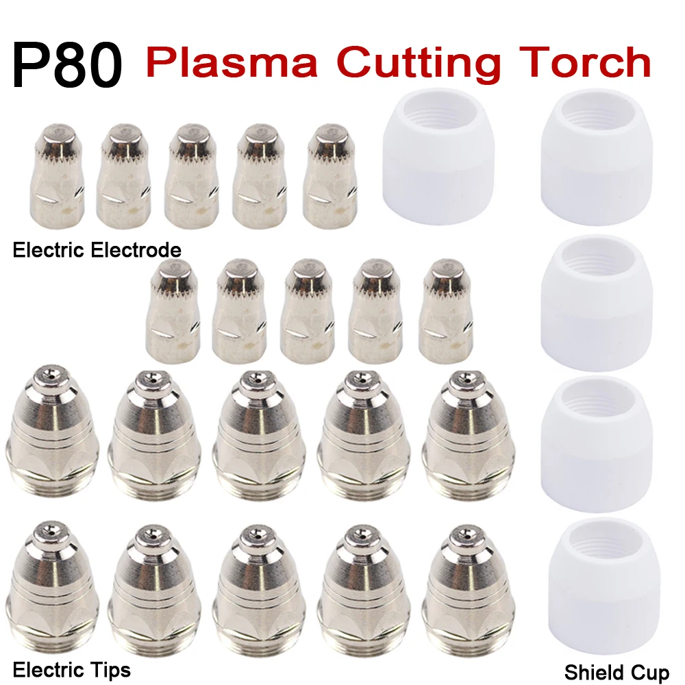 

25/45/90Pcs P80 80A-100A Plasma Cutting Electrode Nozzle Plasma Consumable Fit P80 Plasma Cutting Torch LGK100/CUT80