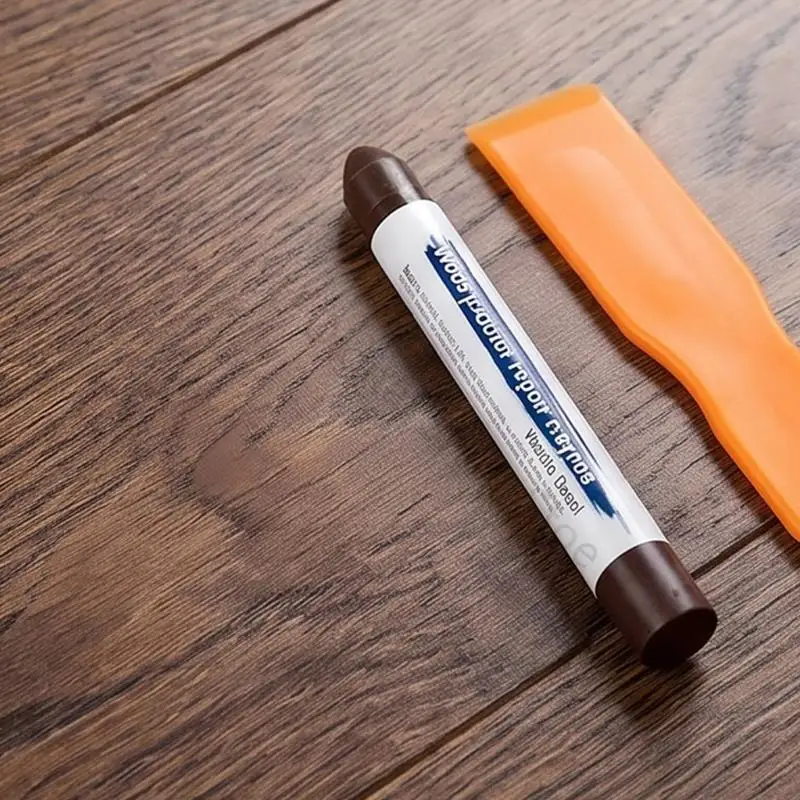 96BA Ausbesserungsmarker-Wachsstift-Set in Holztönen, 24 Reparaturfarben mit praktischem Schaber – Detail 3