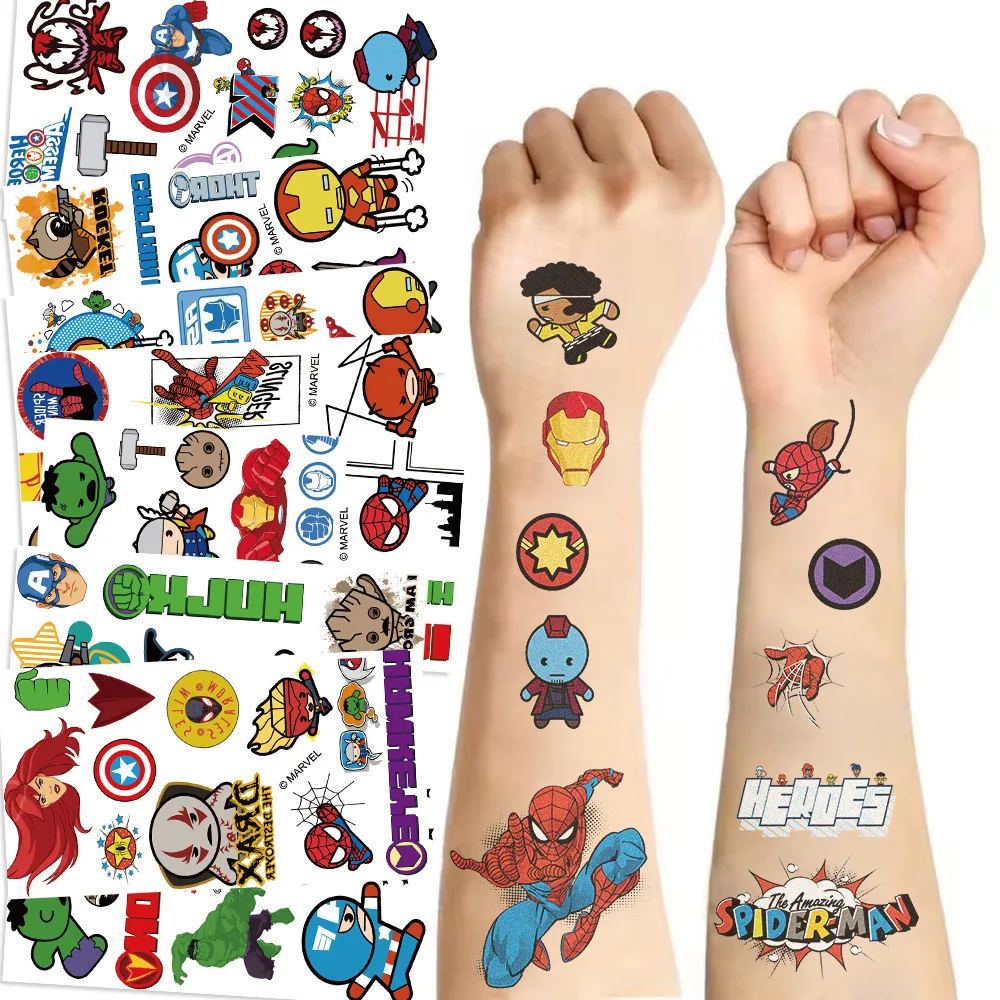 10Pcs/set New Marvel Avengers Temporary Tattoo Stickers Cute Spider Man Children Tattoo For Kids Funny Birthday Gift