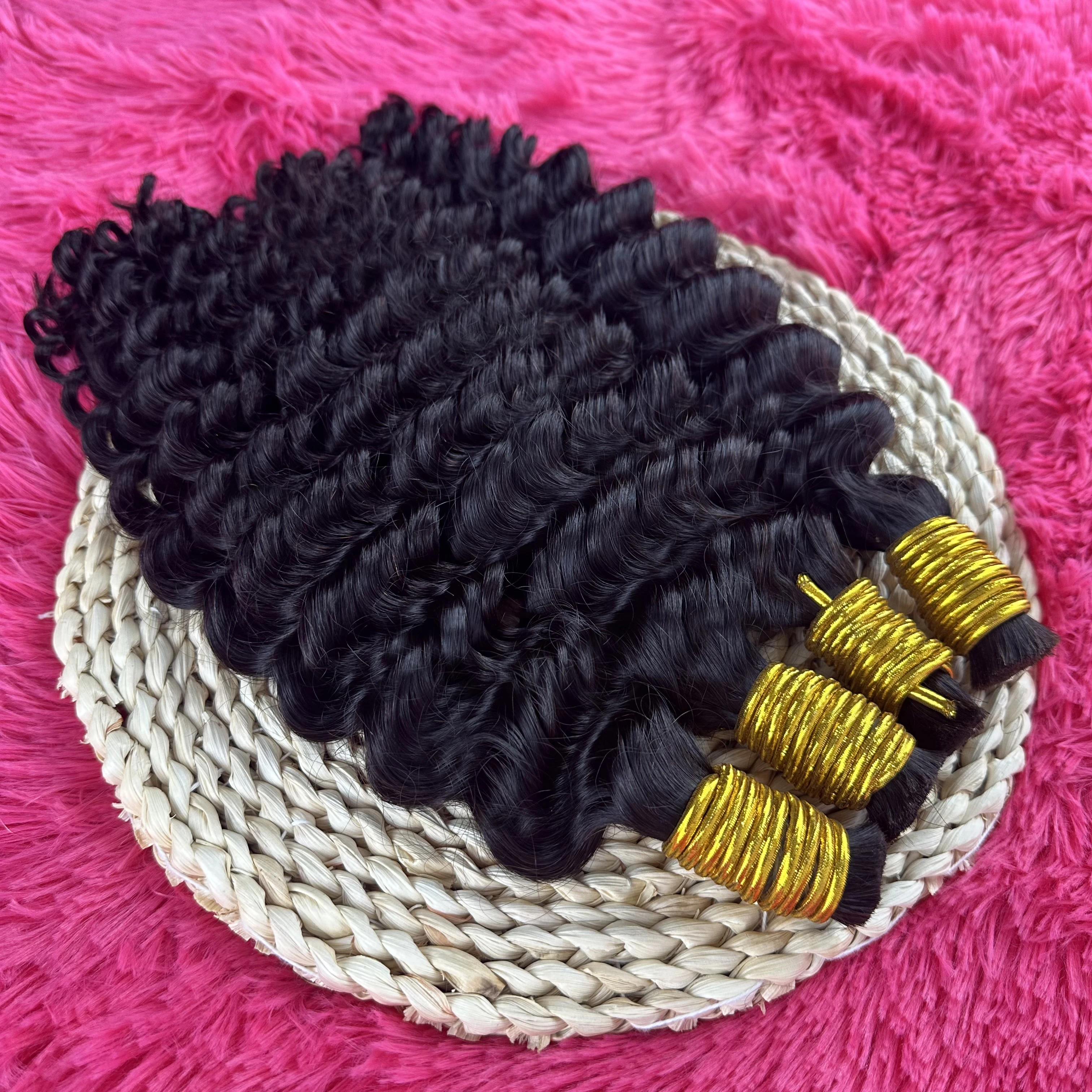 バルク人間編み込み髪 100% 人毛ディープウェーブ未処理なし横糸三つ編み人毛バルクエクステンションブラジルレミー髪