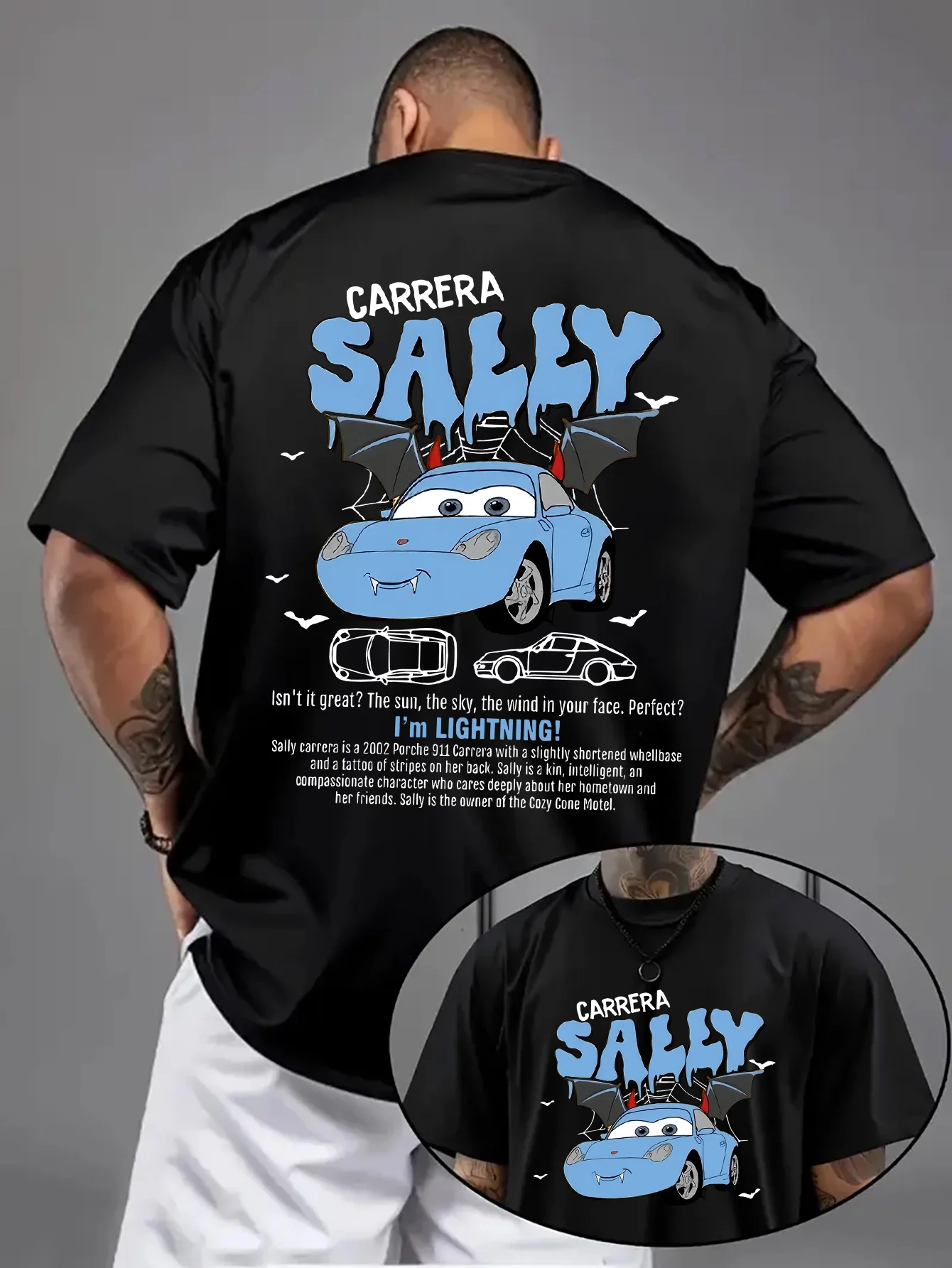 

Мужская футболка с рисунком Cars Sally Bat, хлопковая футболка с короткими рукавами, топы с рисунком Disney Sally Bat Y2k, брендовая футболка, летняя мужская одежда