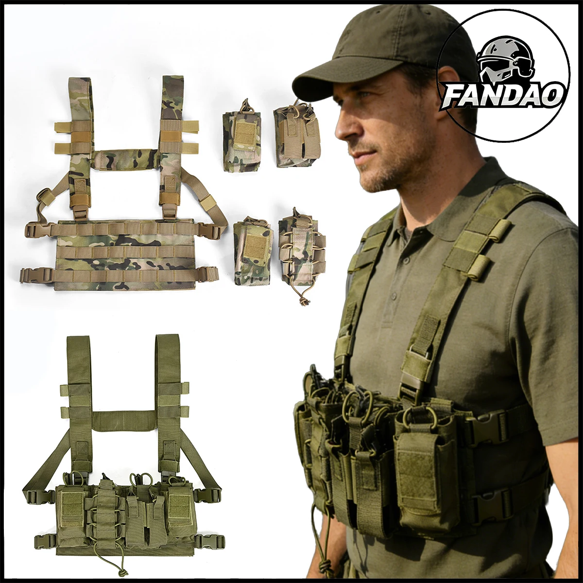1000D Tactical D3 Chest Rig with MOLLE Detachable Accessory Pouch Lightweight Military Gear for Hunting Outdoor Airsoft Wargame