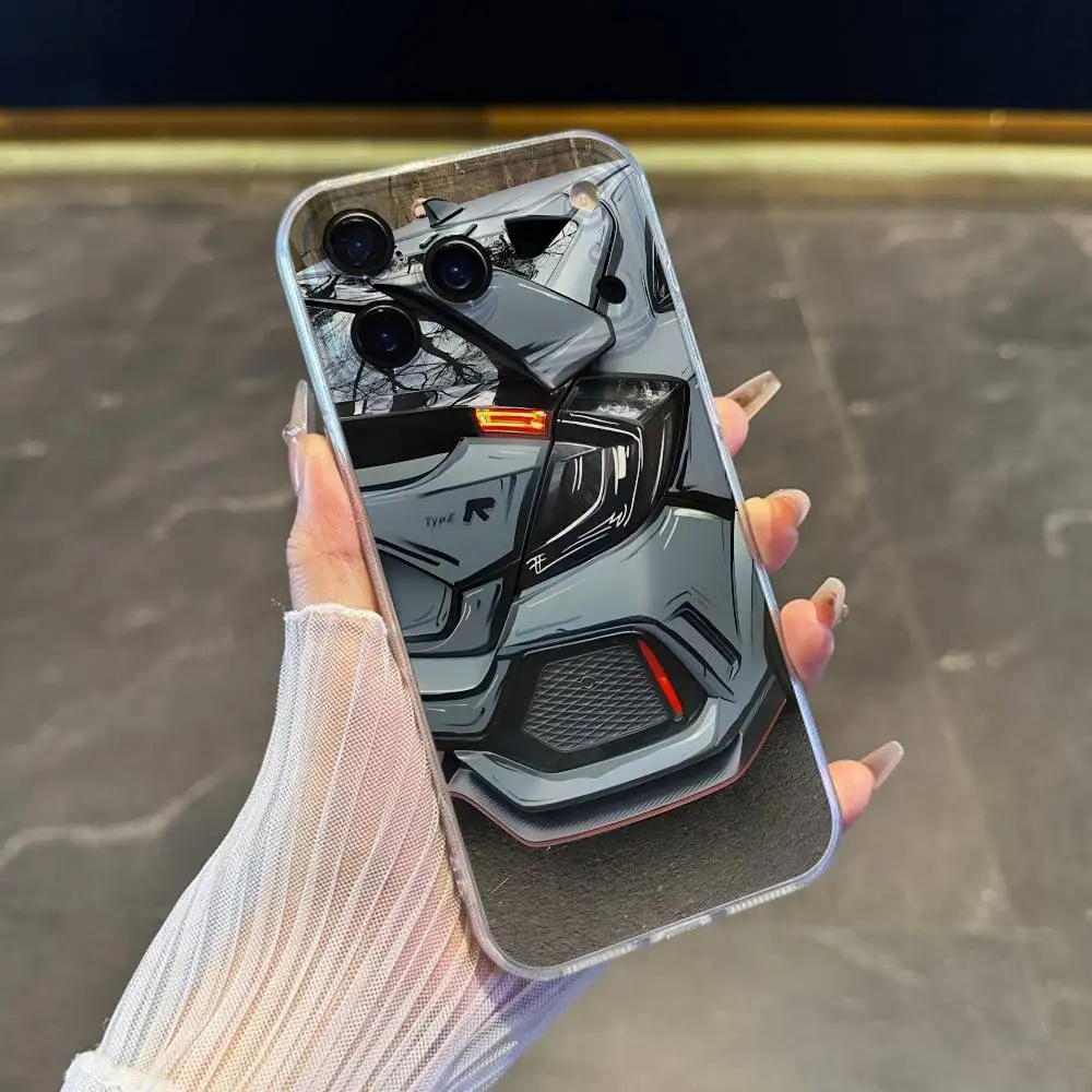 حافظة هاتف رياضية للسيارة T-Type R C-Civic لهاتف iPhone 17,16,15,14,13,12,11 Pro,Max,Plus,X,XS,XR,SE4,E غطاء ناعم شفاف صغير
