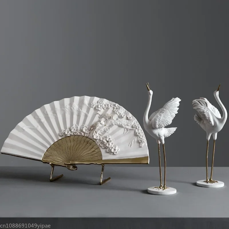 

Chinese Style Crane Ornaments Fan Zen Space Living Room Porch Decoration Soft Furnishings Home Accessories