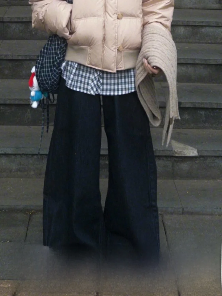 plus Size Slimming Wide Leg Deep Blue Jeans Women Loose Straight Leg Trousers Autumn Winter New Sle Comfortable High Waist ...