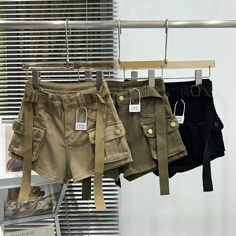orts de Jeans de Cintura Alta Fs Slim Fit para o Verão com andes Bolsos Jeans de Perna Larga Estilo Trendy Lev...