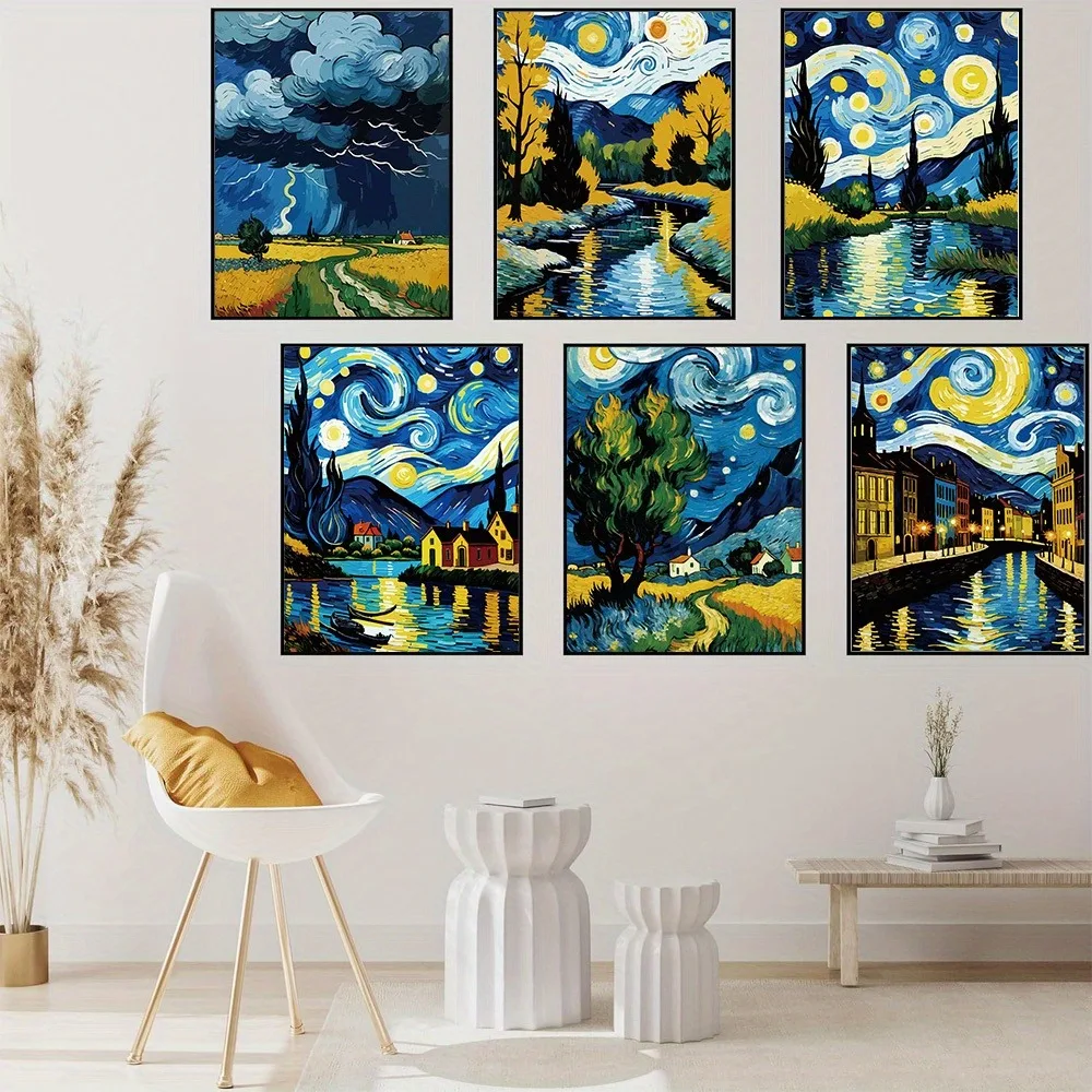 

1pc Nightscape Oil Painting Print Canvas Poster Wall Art Picture for Living Room Home Decor Family Friends Party Wall Decoration