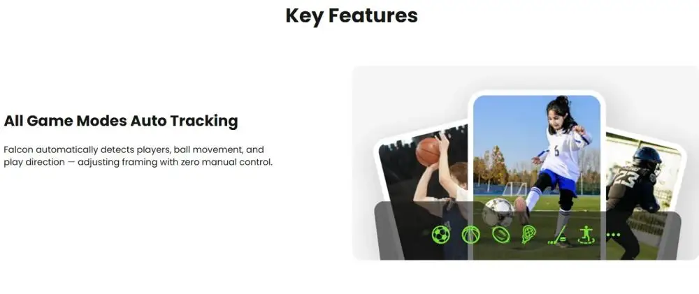 XbotGo Falcon KI-gestützte Sportkamera mit Vorhersagefunktion zur Spieler-Verfolgung für Live-Streaming mit 20GB kostenlosem Cloud-Speicher – Detail 1