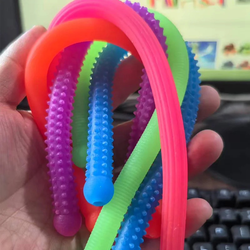 6 個大サイズフィジェットヌードルテクスチャ感覚伸縮性ストリング ADHD 自閉症スクイーズリリース不安子供のためのストレスリリーフおもちゃ