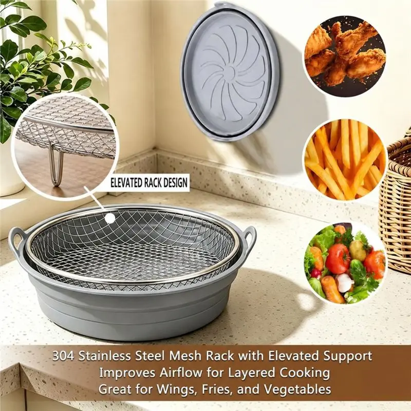 A38T-For Ninja COSORI Breville Cuisinart 5-8QT 2 Stainless Steel Racks&Air Fryer Liner Air Fryer Accessories Set