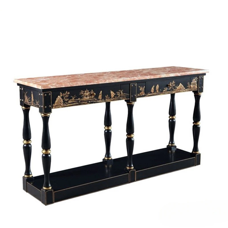 Landscape Console Black Double Bucket Console Red Marble Table Top Console