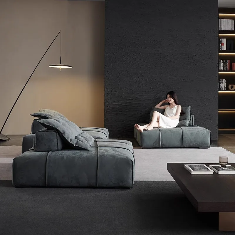 Italian Minimalist Panama Fabric Sofa Tofu Module Caesar Matte Cloth Leather Designer Creative Sofa