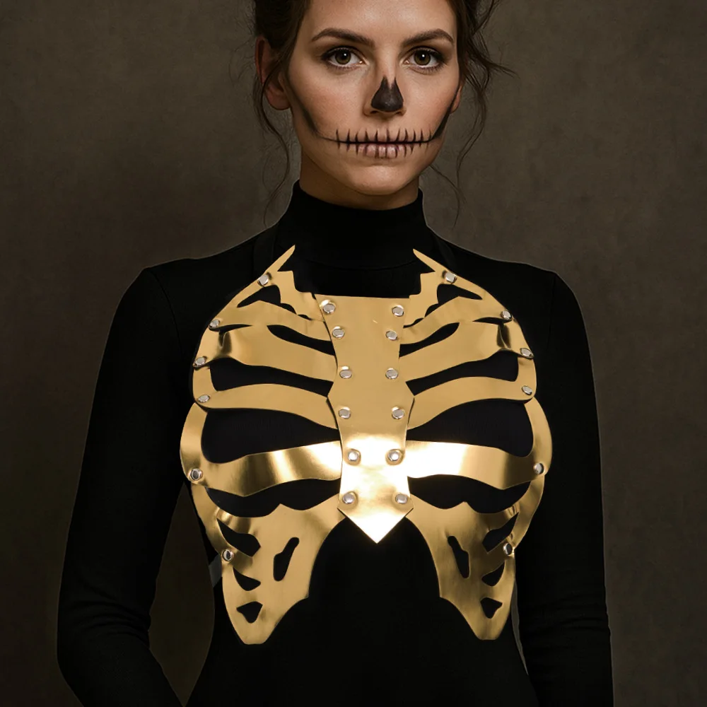 

Adult Halloween Skeleton Metal Chest Framwork Women Cosplay Anime Bracelet Nightclub Party Stage Performance Accessories 2025
