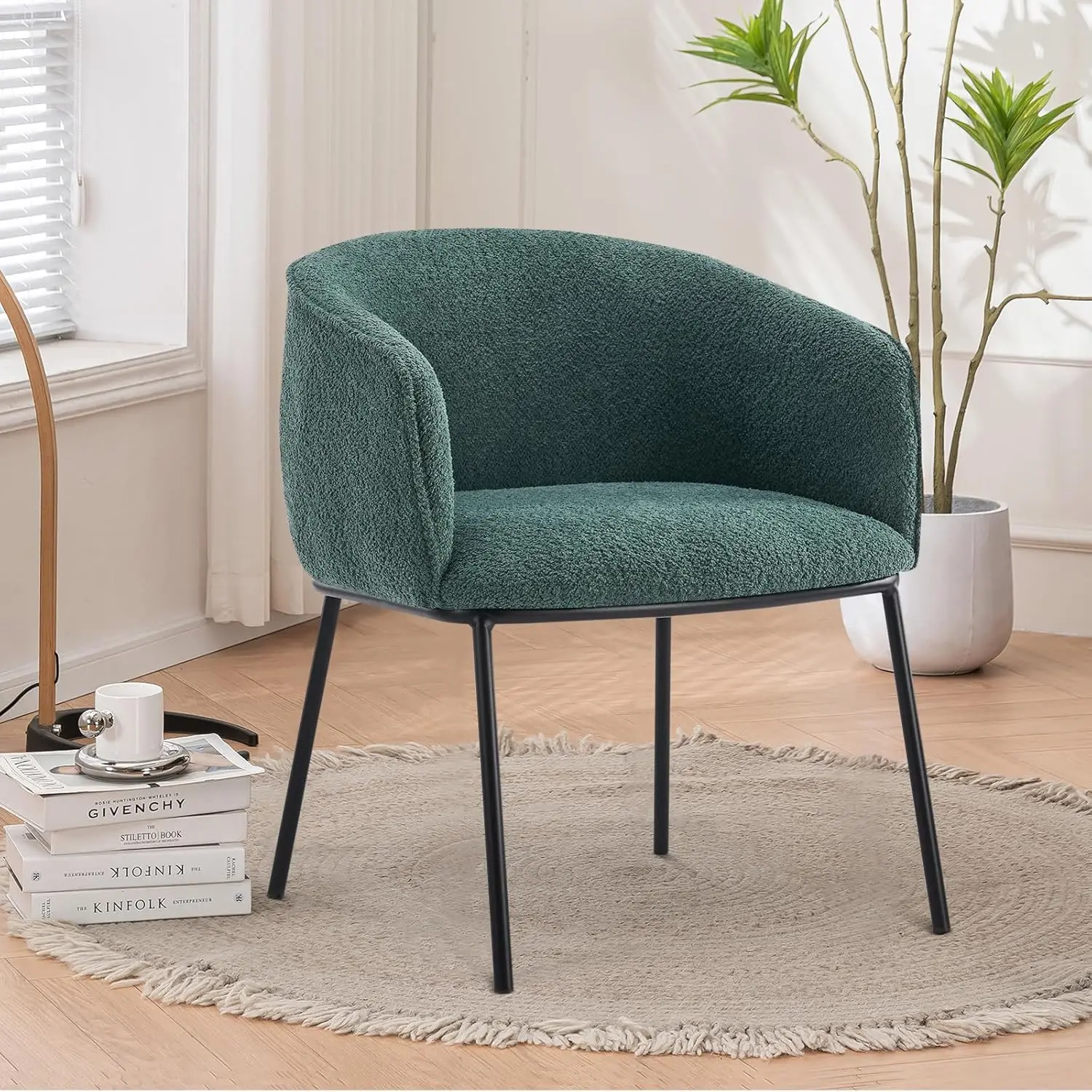 

Modern Accent Chair Upholstered Boucle Barrel Arm Chair For Living Room, Bedroom, Dining Room (Green)
