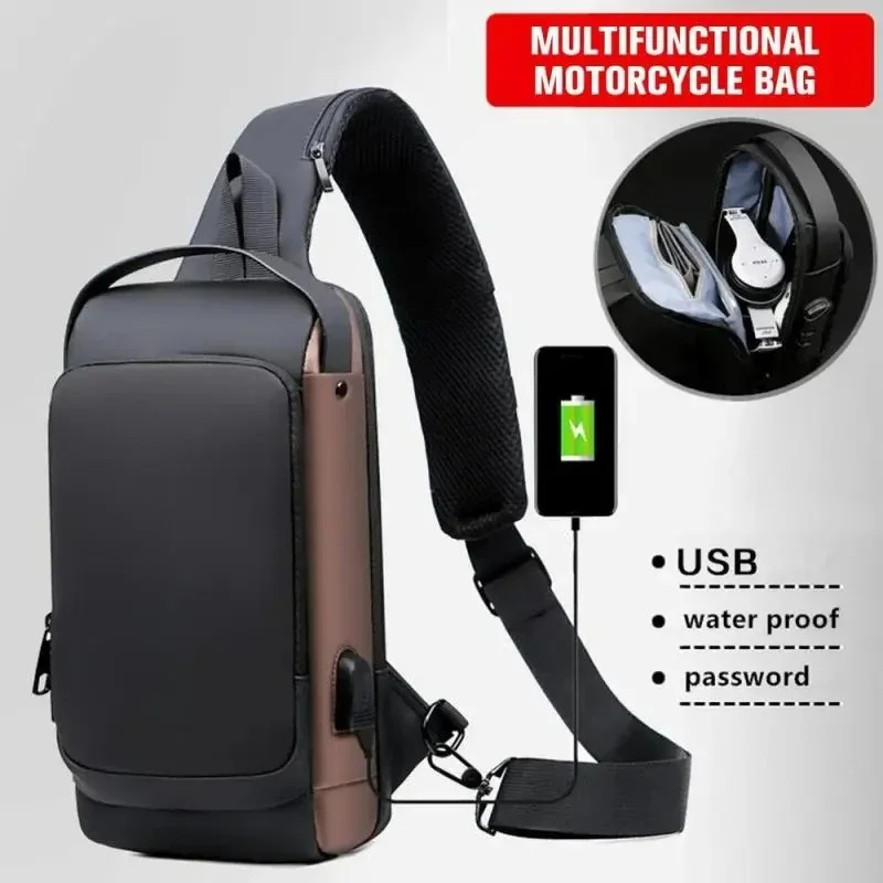 Newest Men's Anti-theft Chest Bag Waterproof Shoulder Strap USB Rechargeable Bag for Men Sports Backpack Motorcycle Package