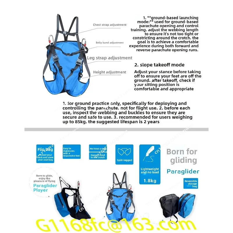 Hot-selling Professional Paragliding Training Seat Bag