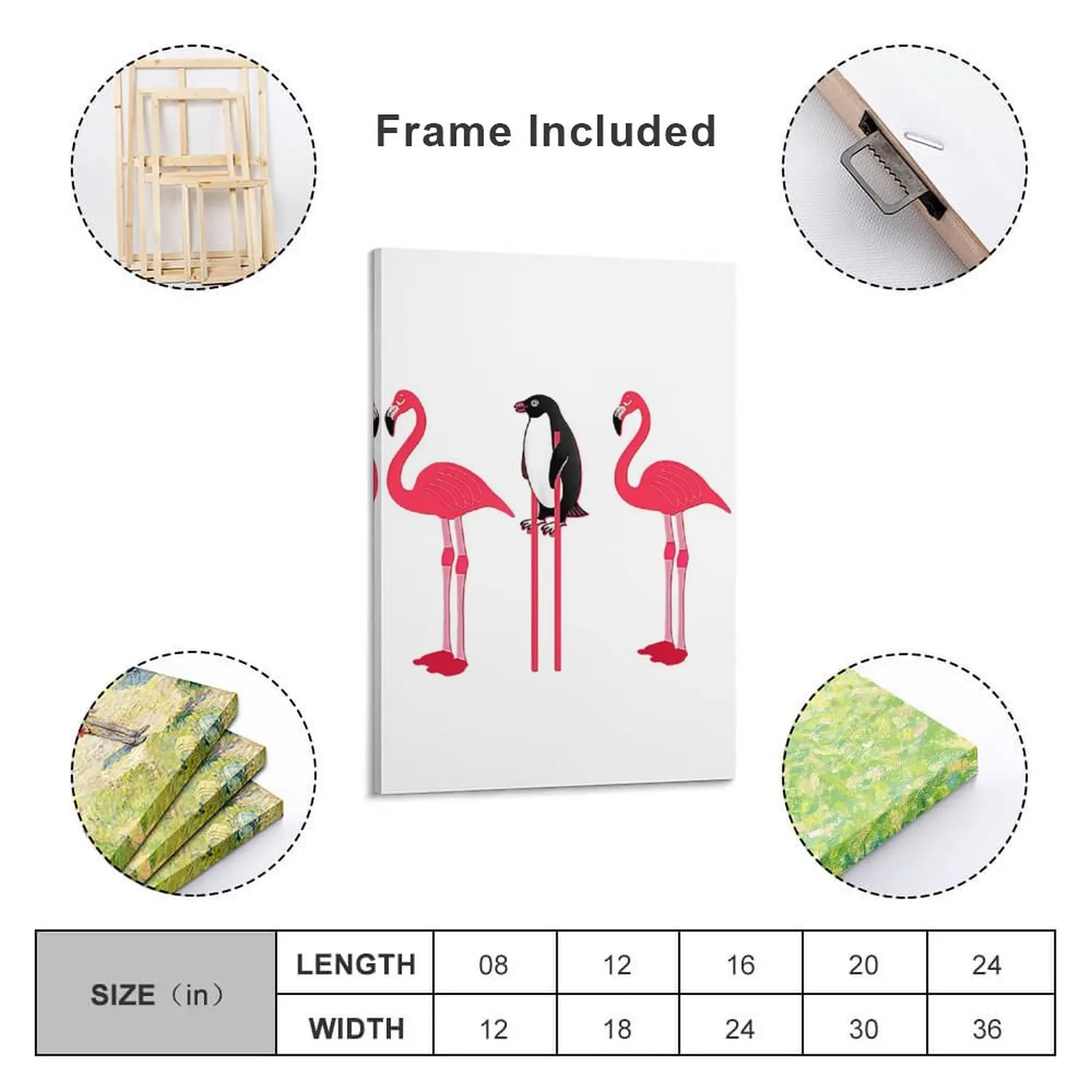 Funny Pink Flamingo Lover Penguin Disguise T-Shirt Canvas Painting home decor